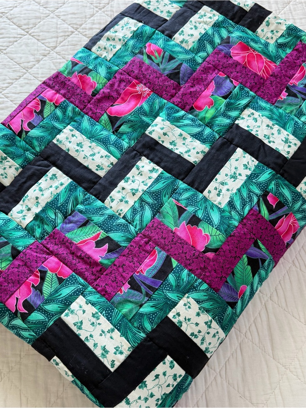 Handmade Cotton Quilt 70x96 Floral Patchwork  Queen Vintage